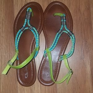 Blue and Green Flat Sandals